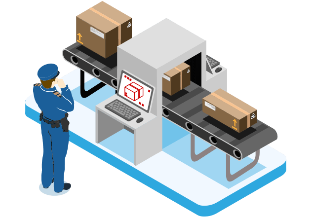 Isometric drawing of a Customs Officer reviewing cargo